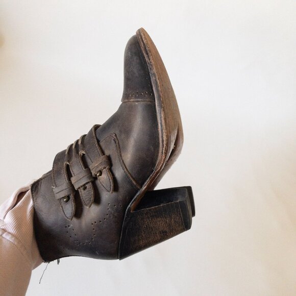 Freebird By Steven Malbc Brown Leather Block Heel Ankle Boots SZ 7 - Picture 5 of 16